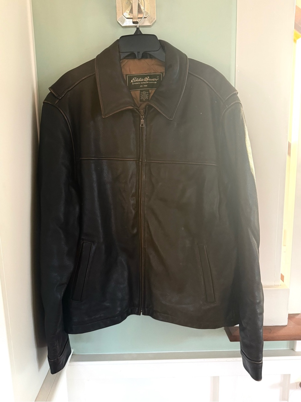 Eddie Bauer Men’s Dark Brown Leather Bomber Jacket